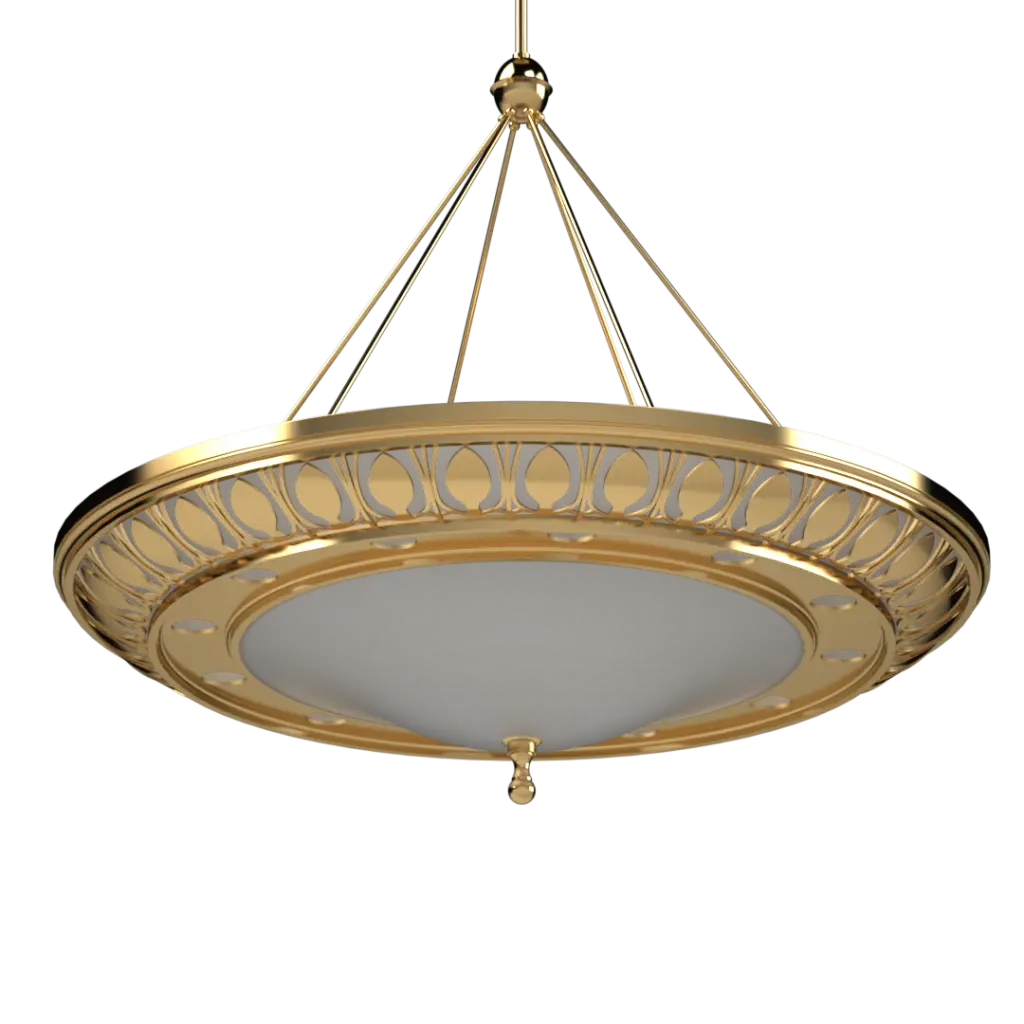 Gold pendant light fixture on a white background