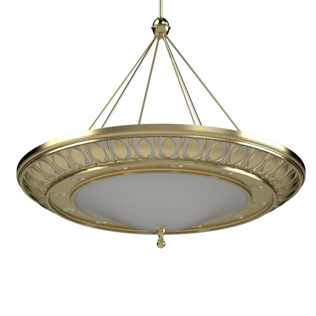 Gold pendant light fixture on a white background