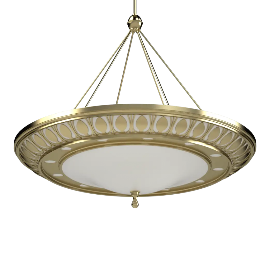 Gold pendant light fixture on a white background