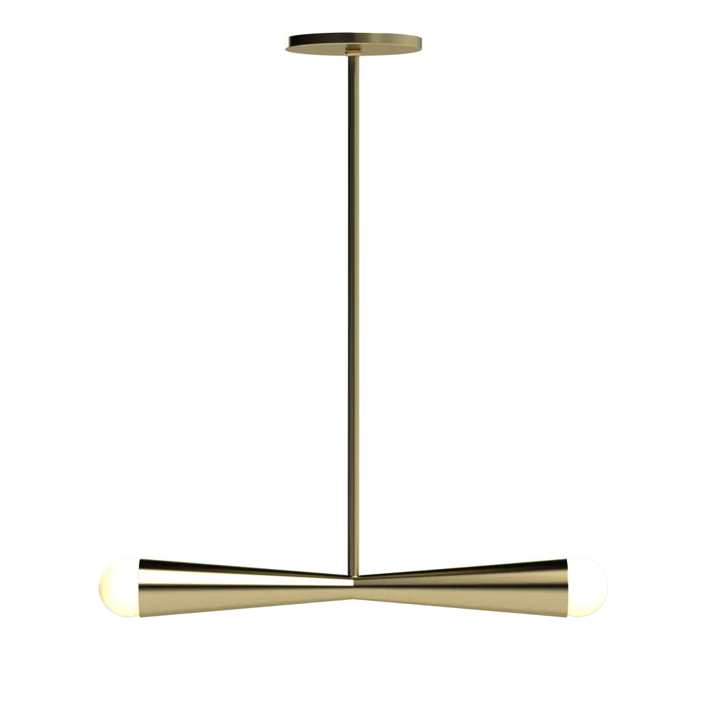 Modern pendant light with gold finish on a white background
