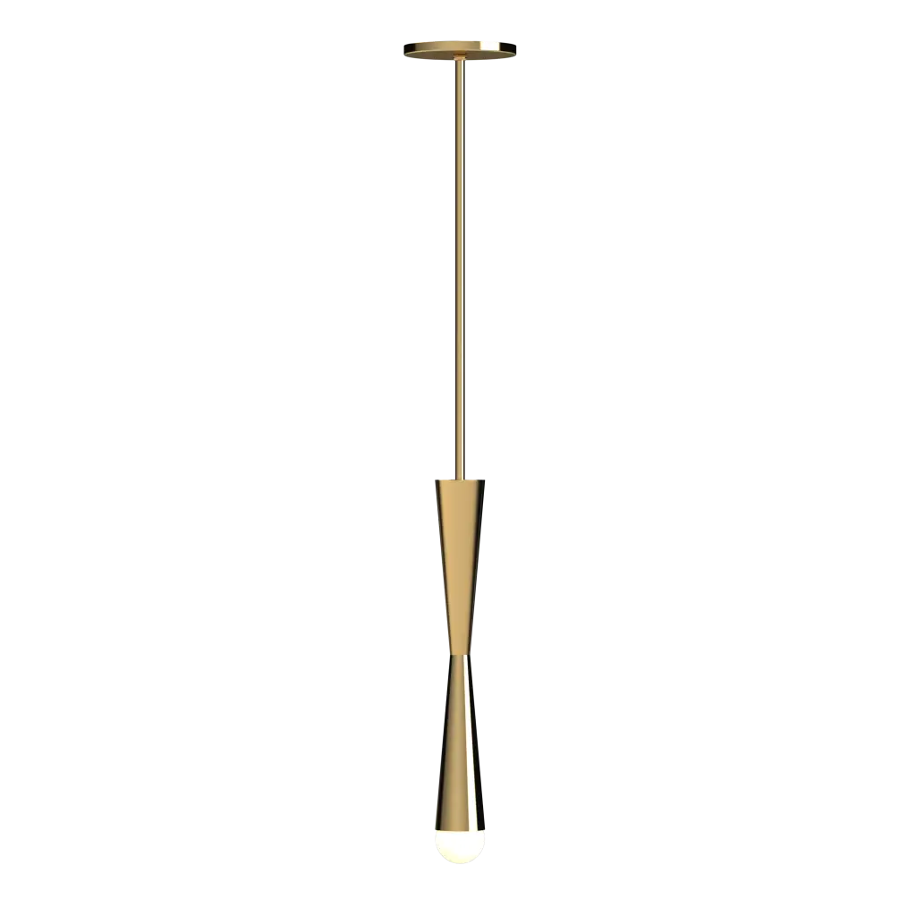 Gold pendant light on a white background