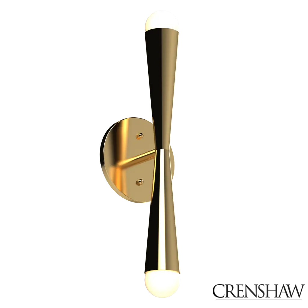 Modern wall sconce with gold and black design on a white background