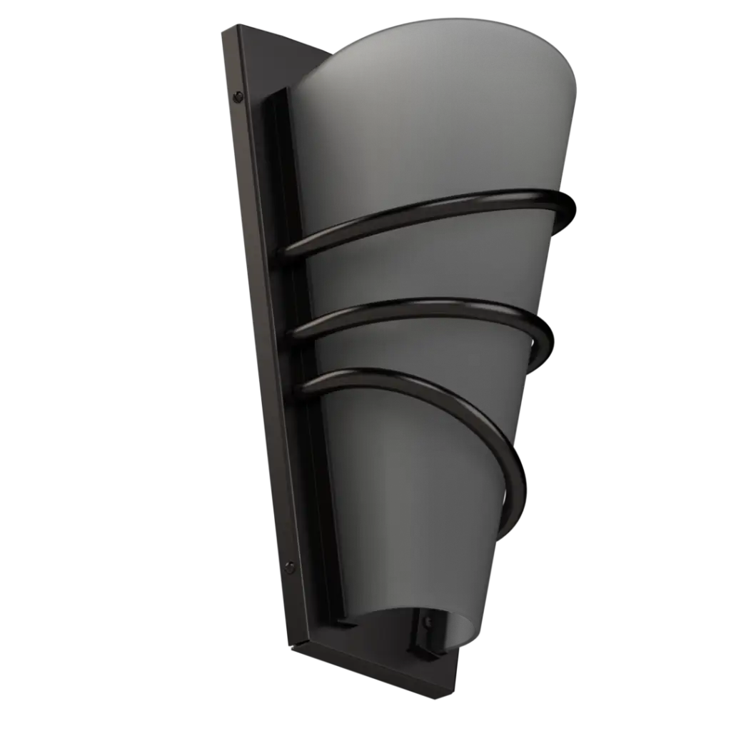Black wall-mounted outdoor light fixture on a white background