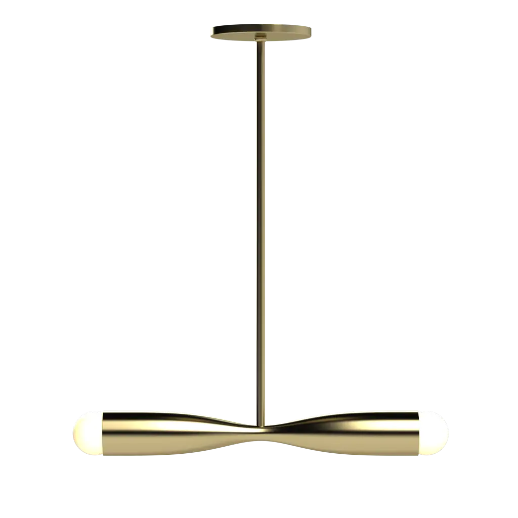Modern pendant light with gold finish on a white background