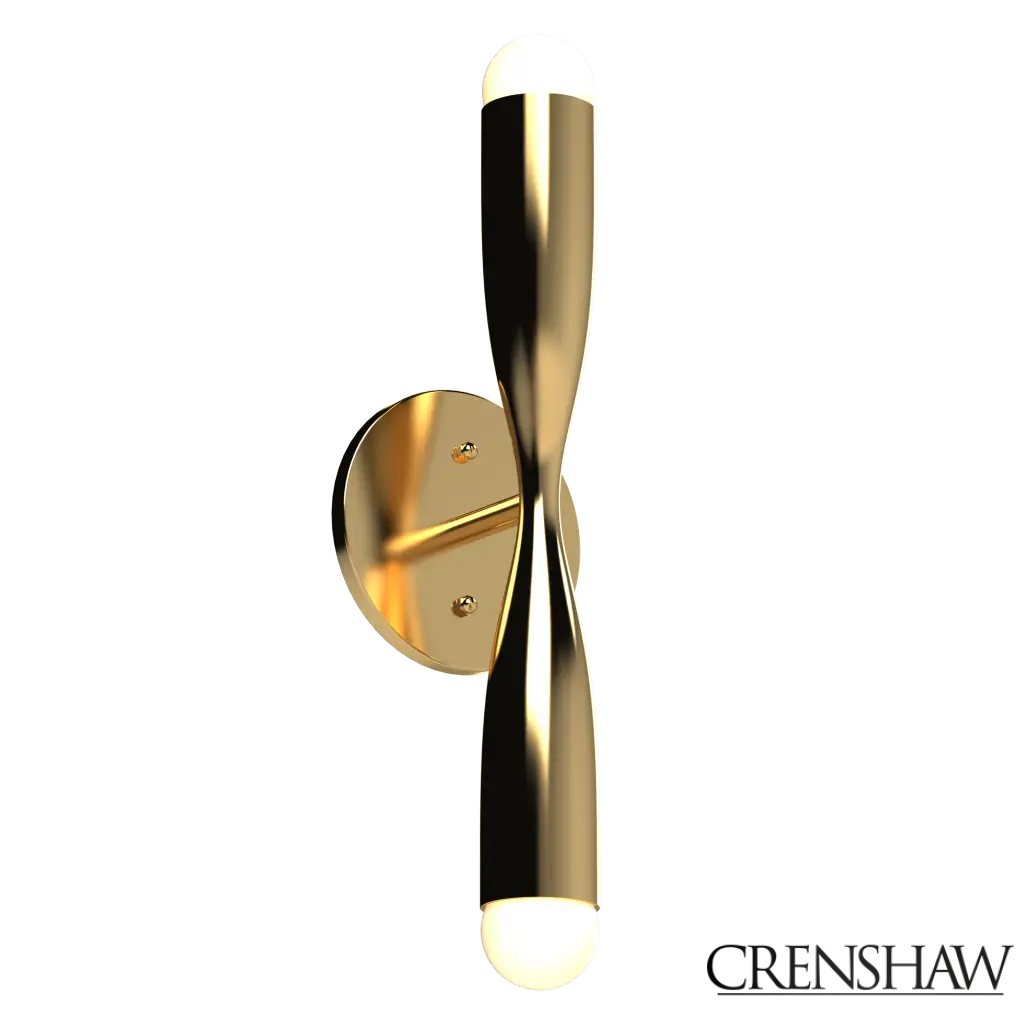 Gold wall sconce with a modern design on a white background