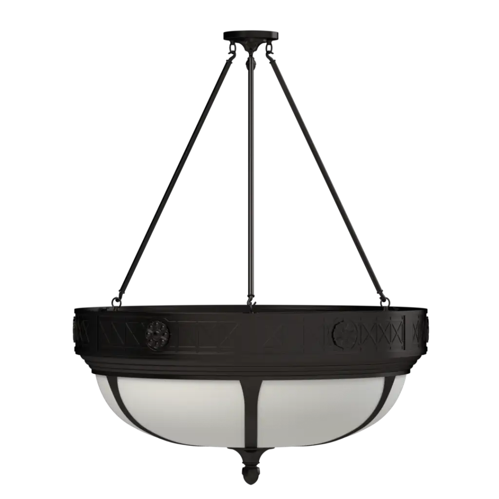 Black pendant light fixture on a white background