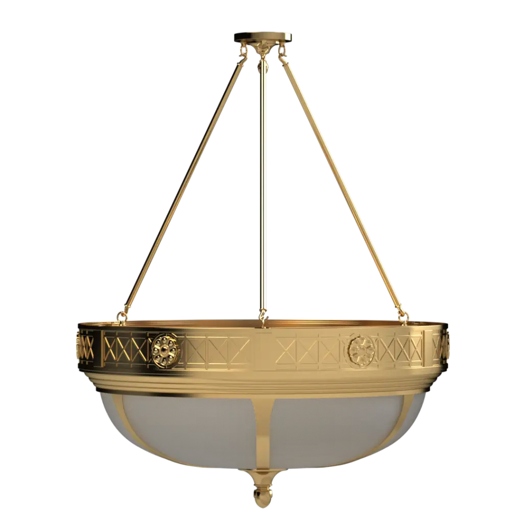 Gold pendant light fixture on a white background