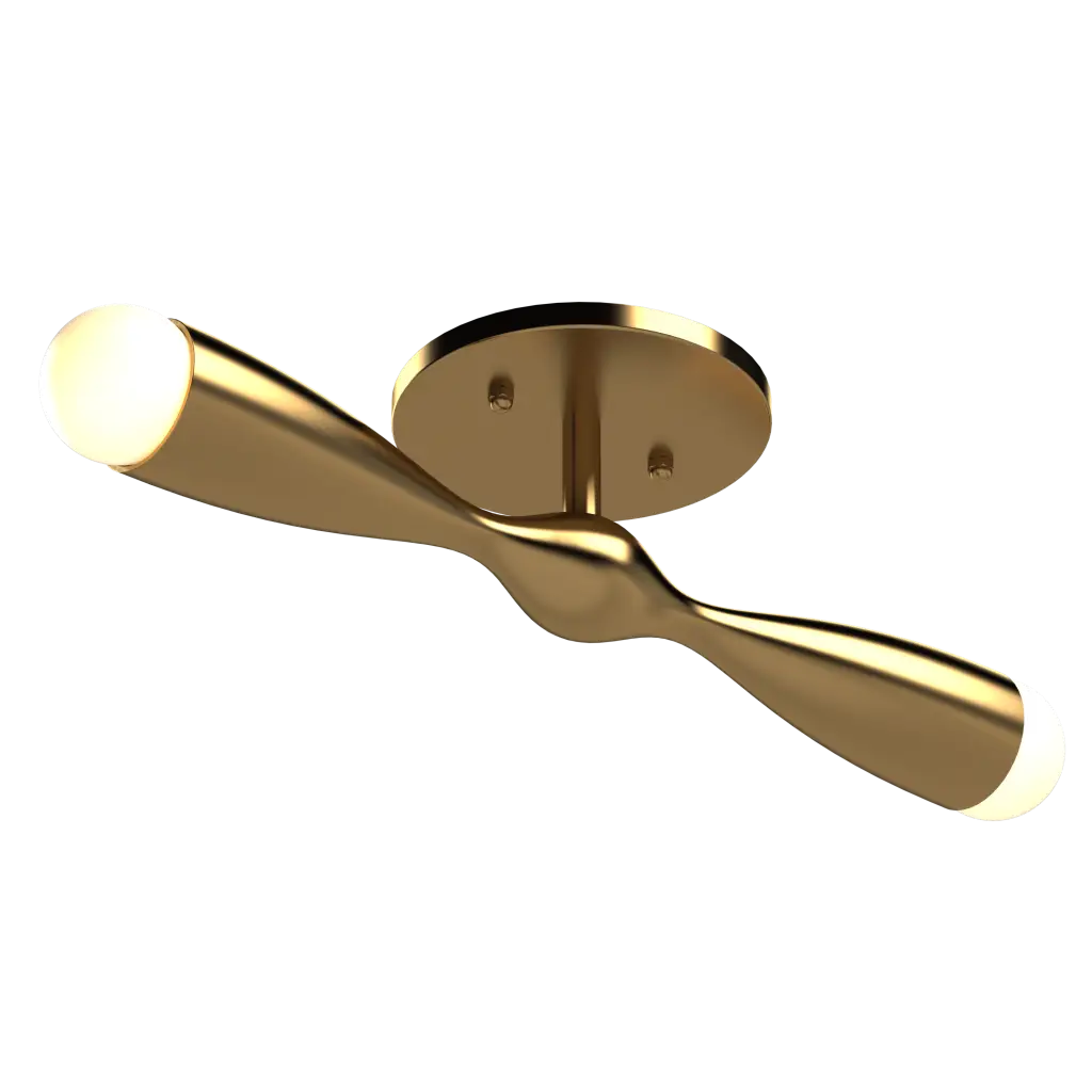 Gold ceiling light with a modern design on a white background