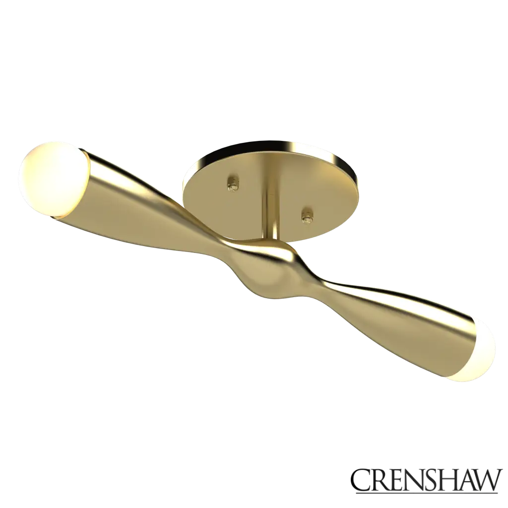 Gold ceiling light with a modern design on a white background