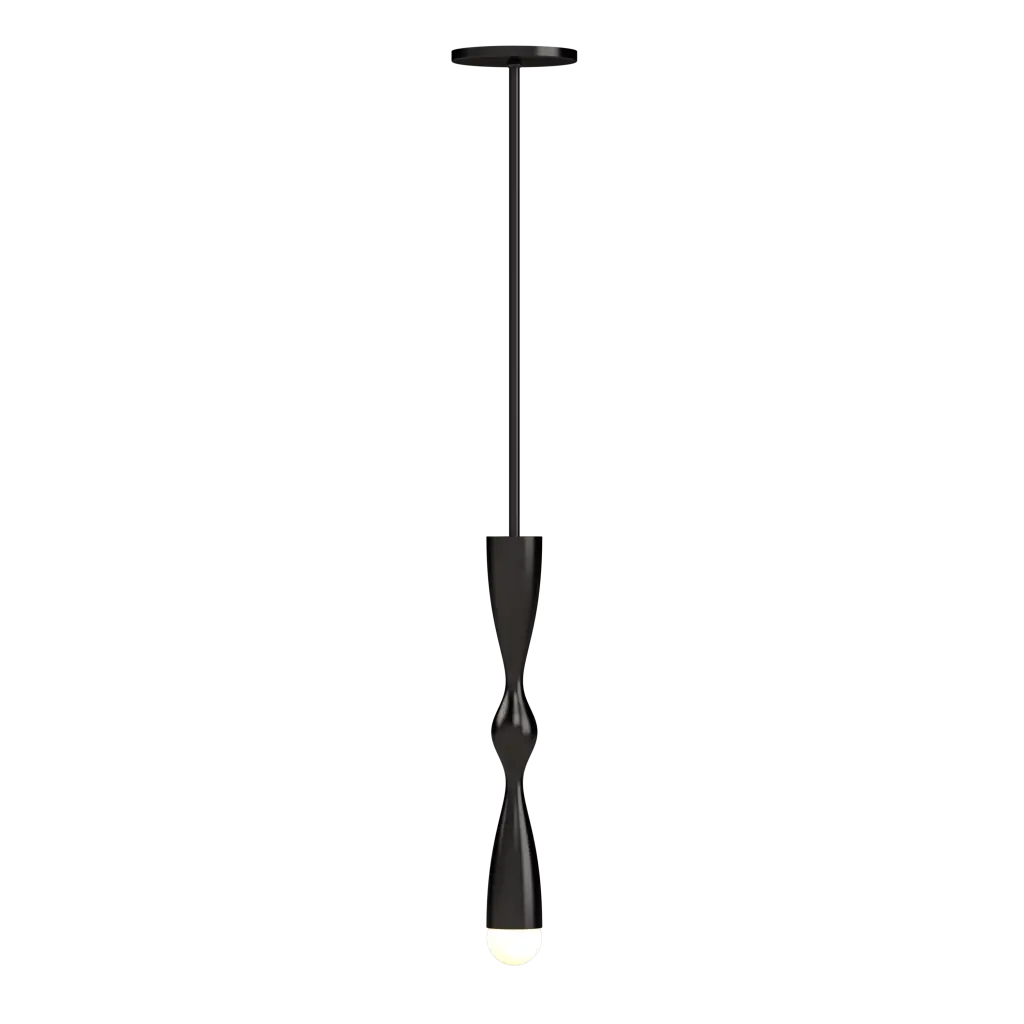 Black pendant light fixture on a white background