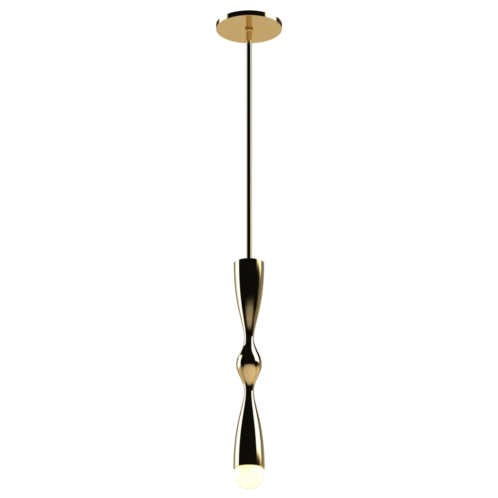 Modern pendant light with gold finish on a white background
