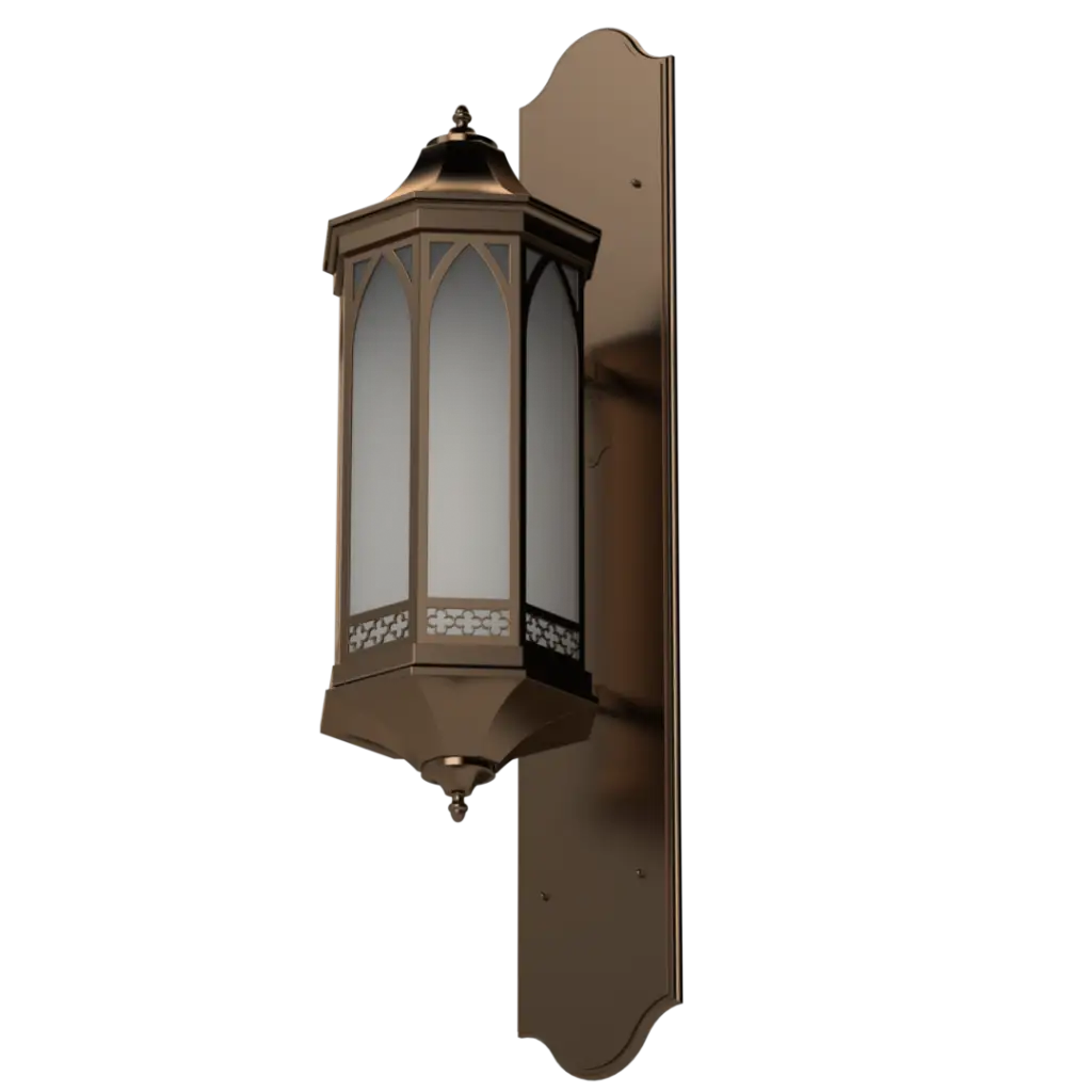 Bronze outdoor wall light fixture on a white background