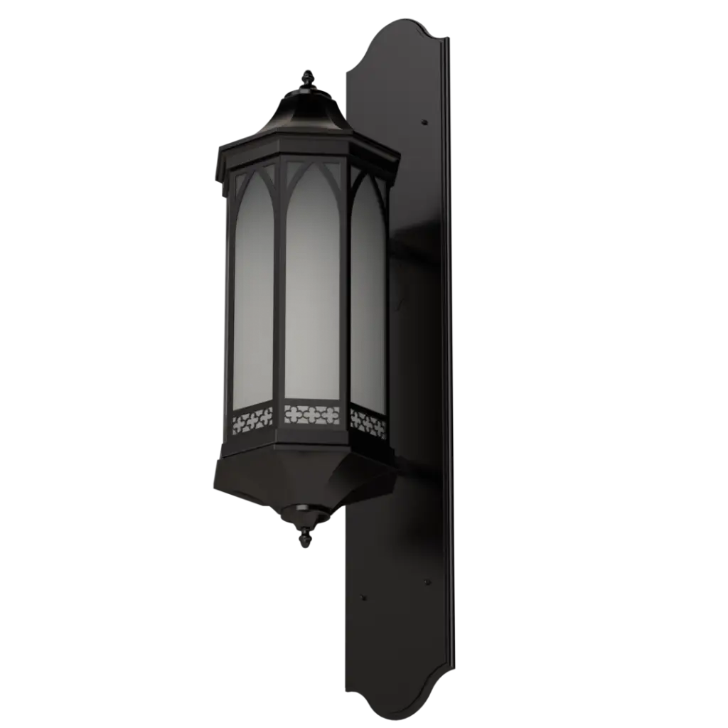 Black outdoor wall light fixture on a white background