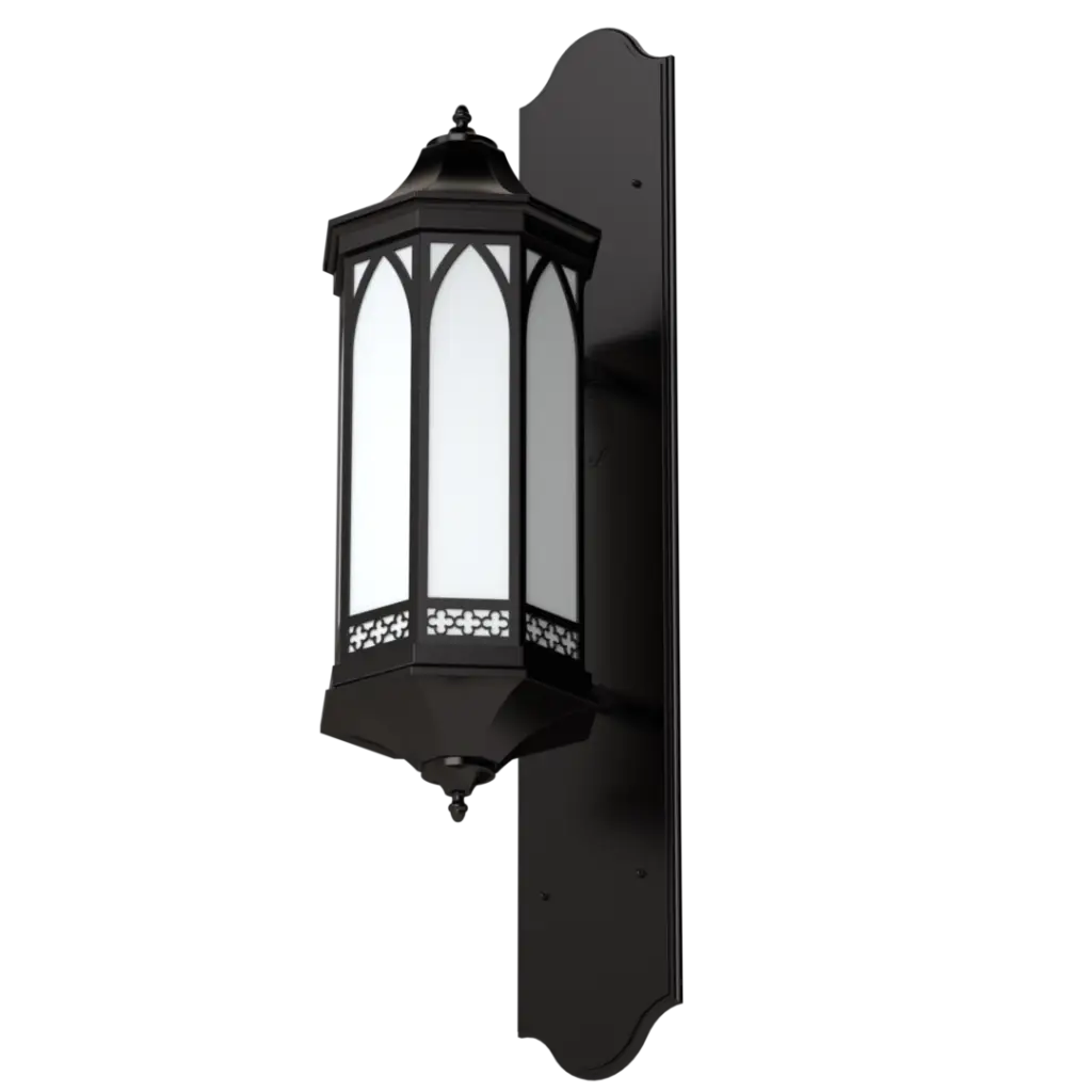 Black outdoor wall light fixture on a white background