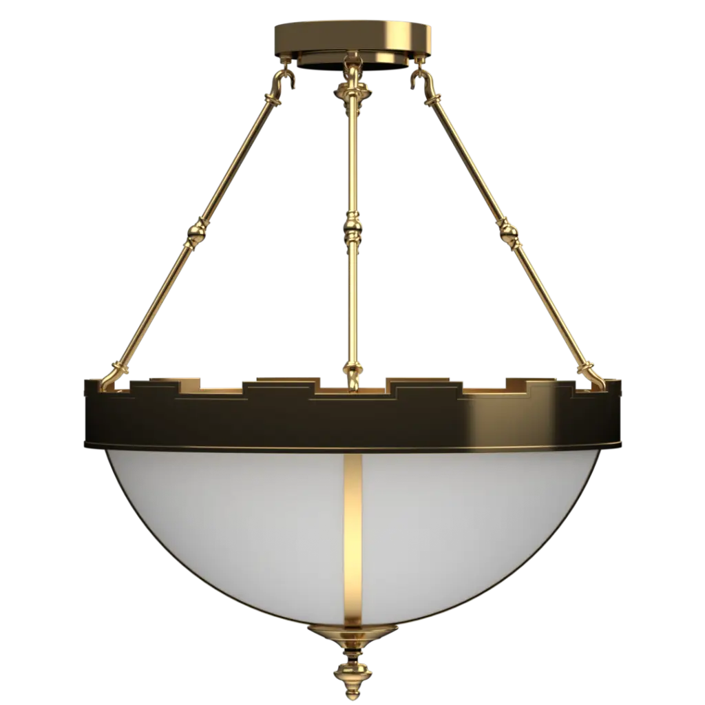 Decorative pendant light with gold and black finish on a white background