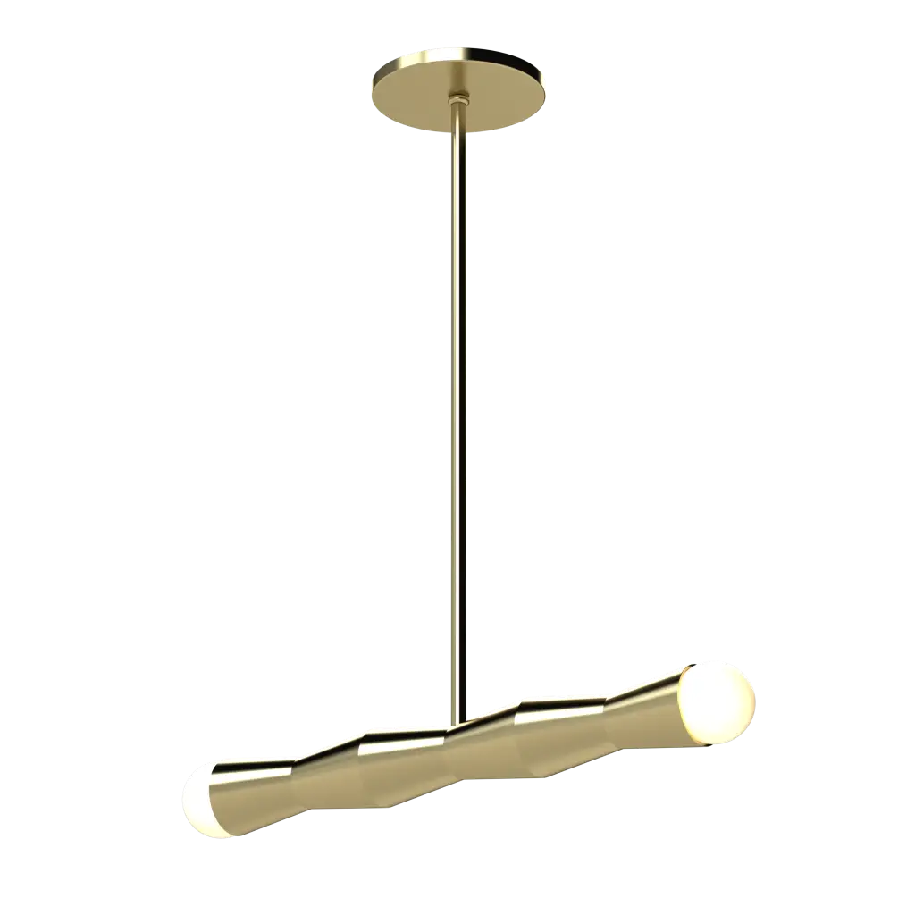Modern pendant light with gold finish on a white background