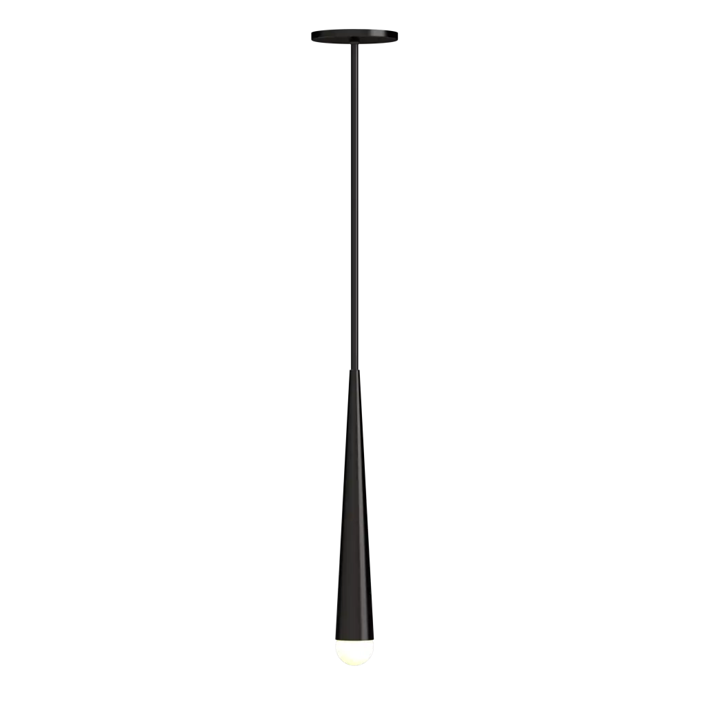 Black pendant light fixture on a white background