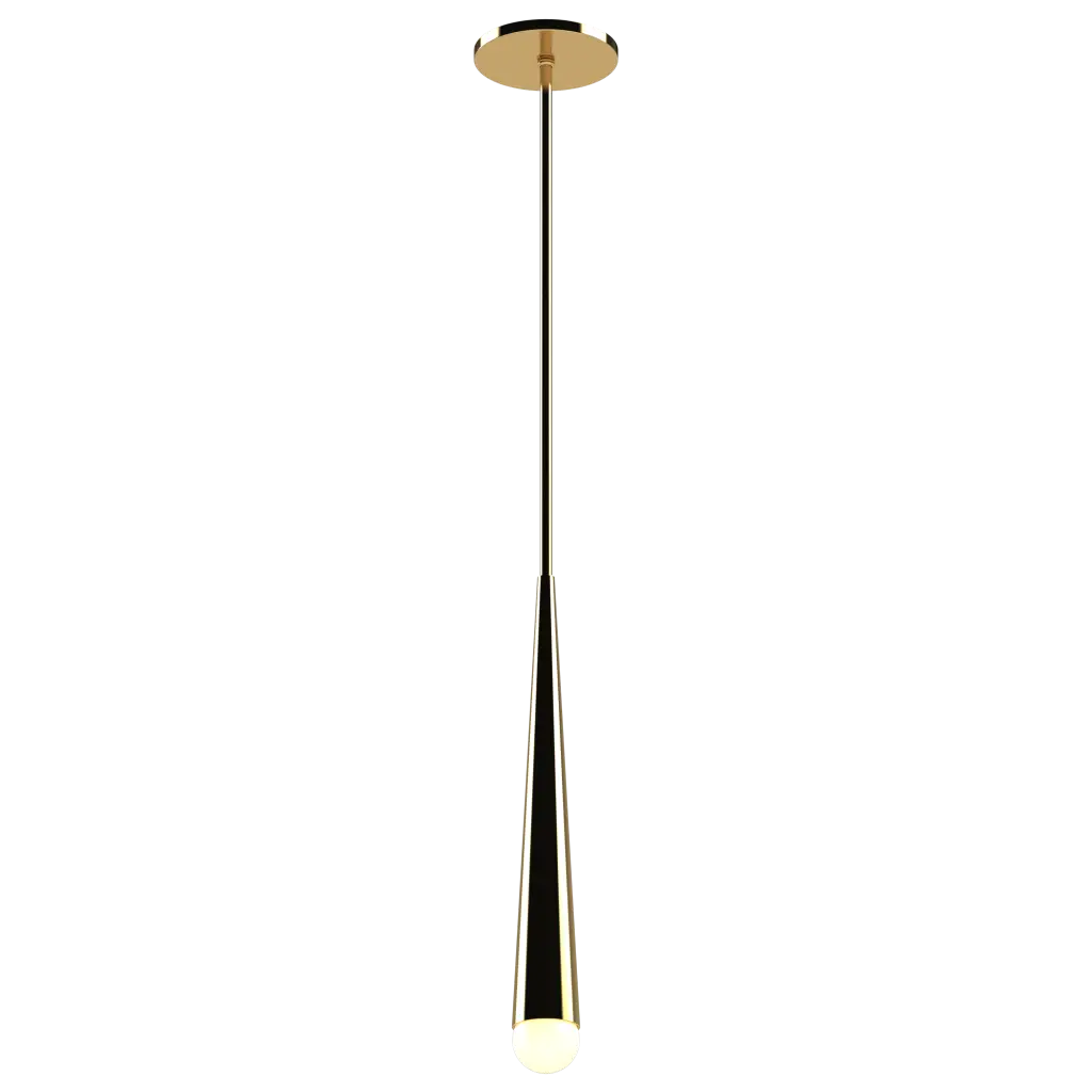Modern pendant light with gold fixture on a white background