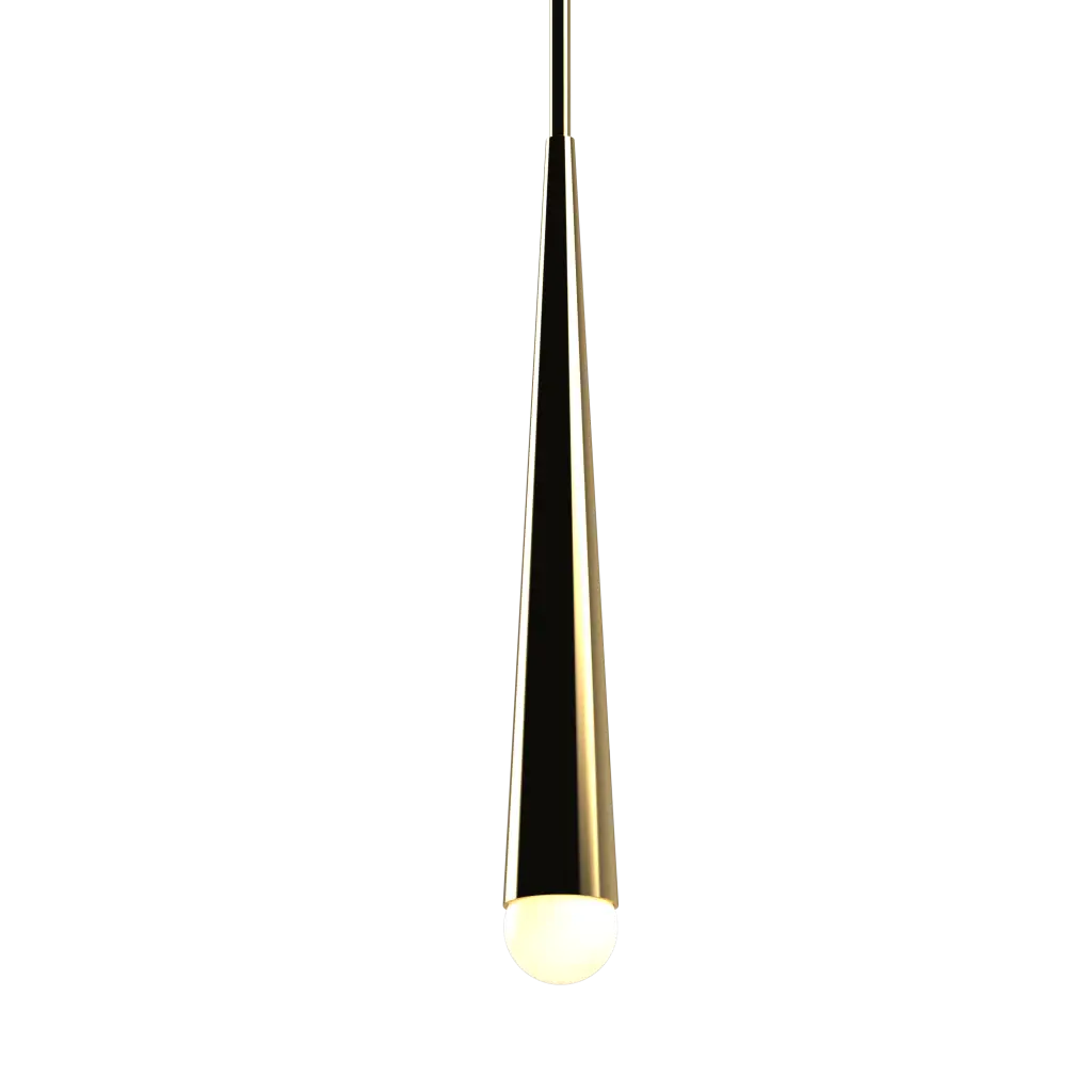 Modern pendant light with a sleek design on a white background