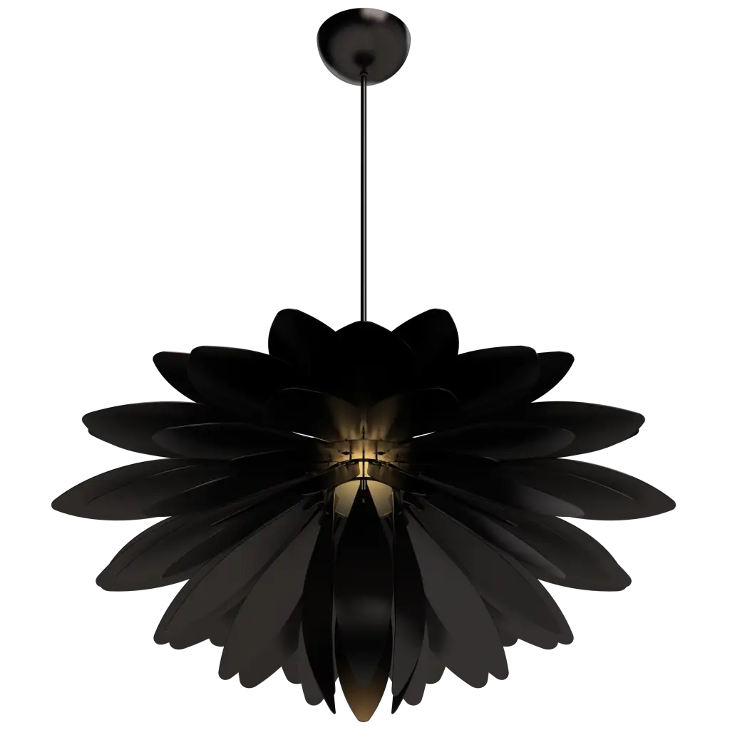Black floral pendant light on a white background