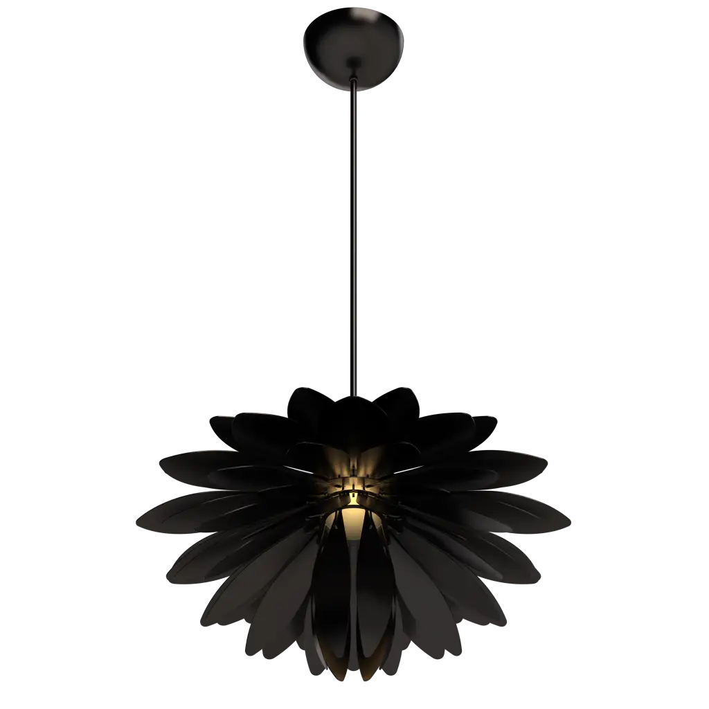 Black floral pendant light on a white background