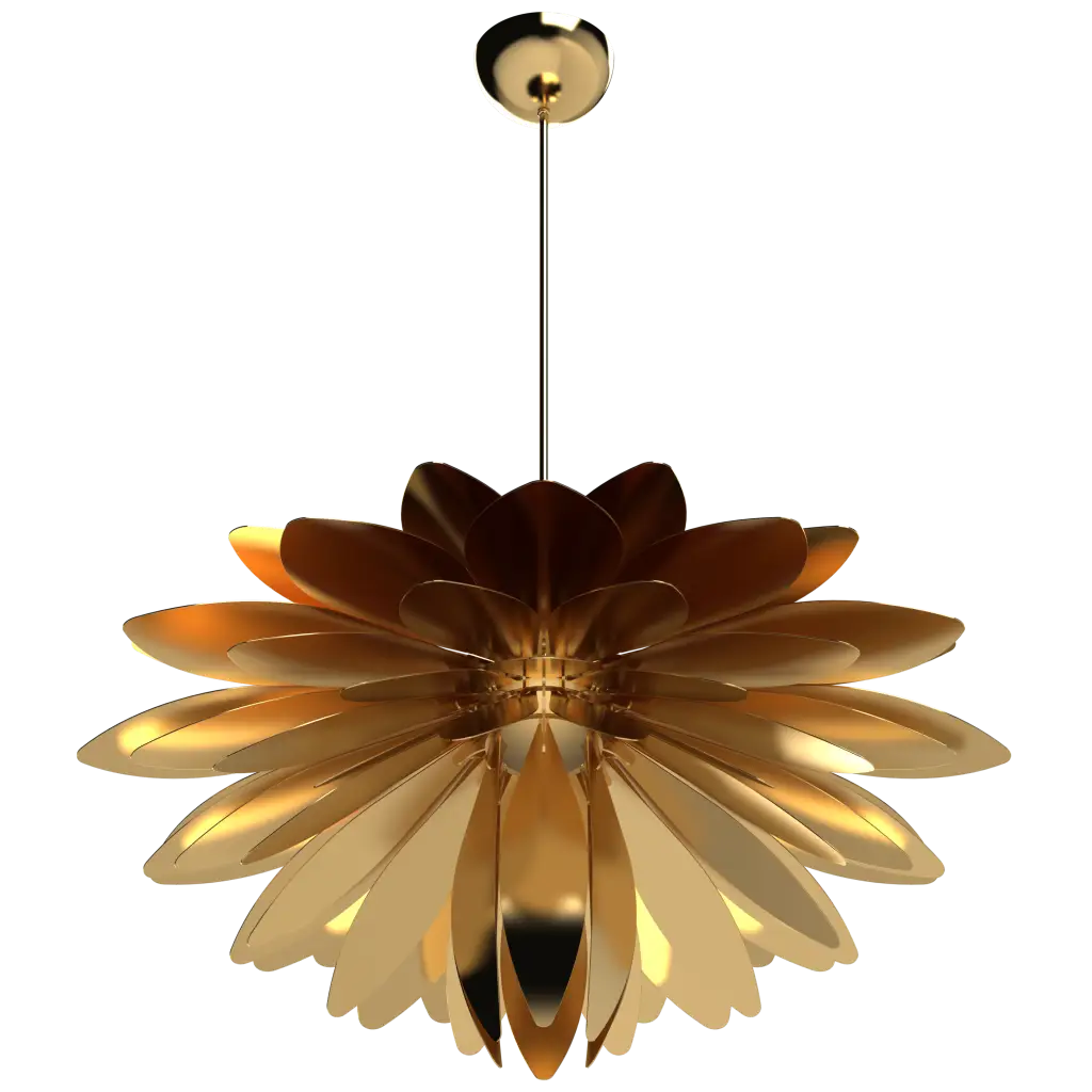 Gold floral pendant light on a white background