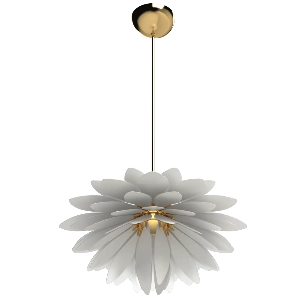 Floral-patterned pendant light with gold accents on a white background
