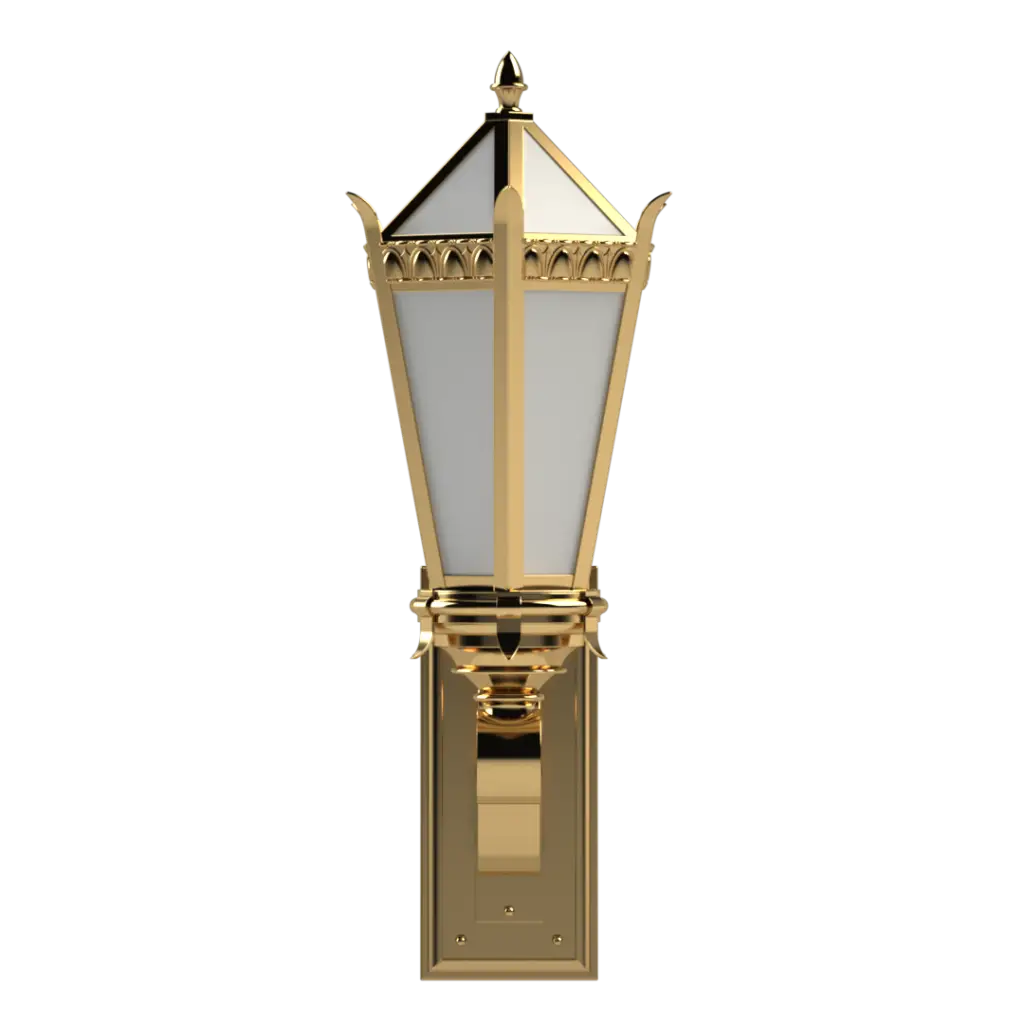 Decorative wall-mounted light fixture with gold finish on a white background