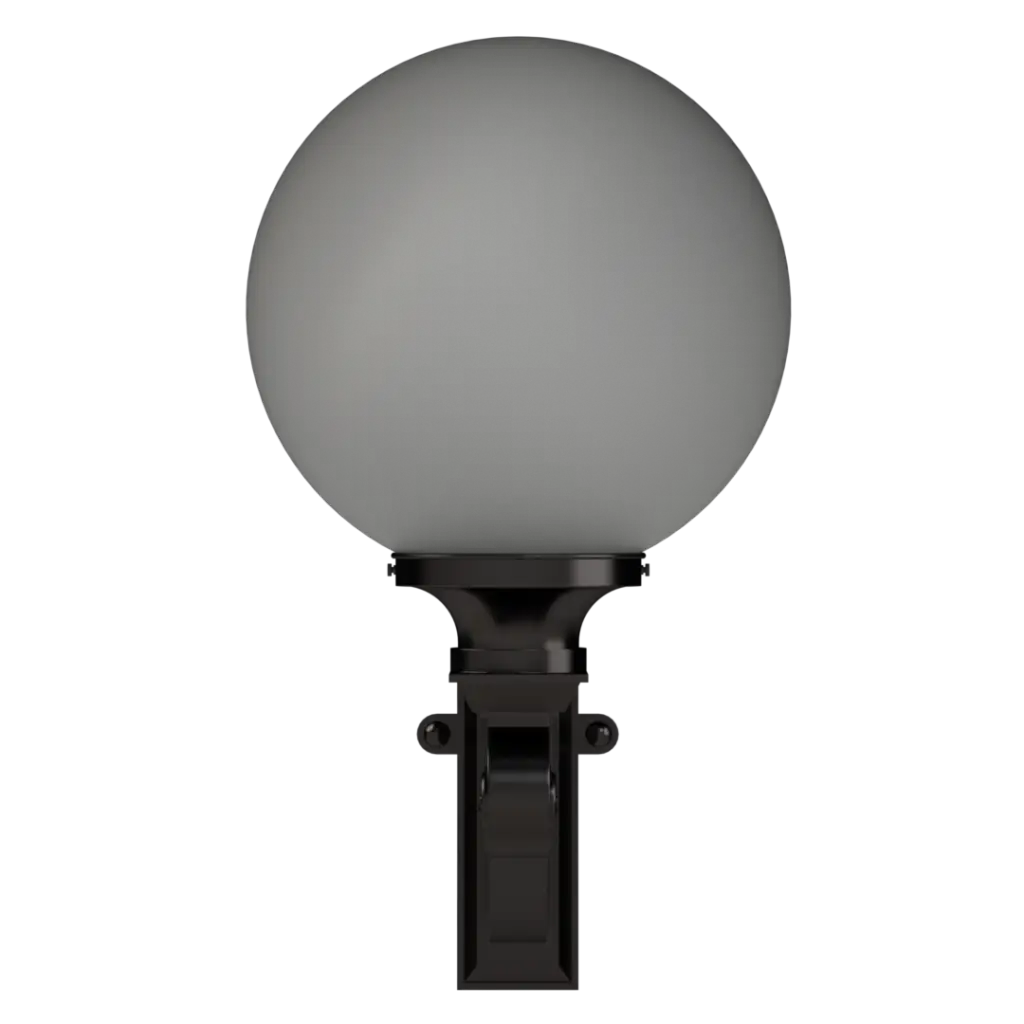 Spherical outdoor light fixture on a white background