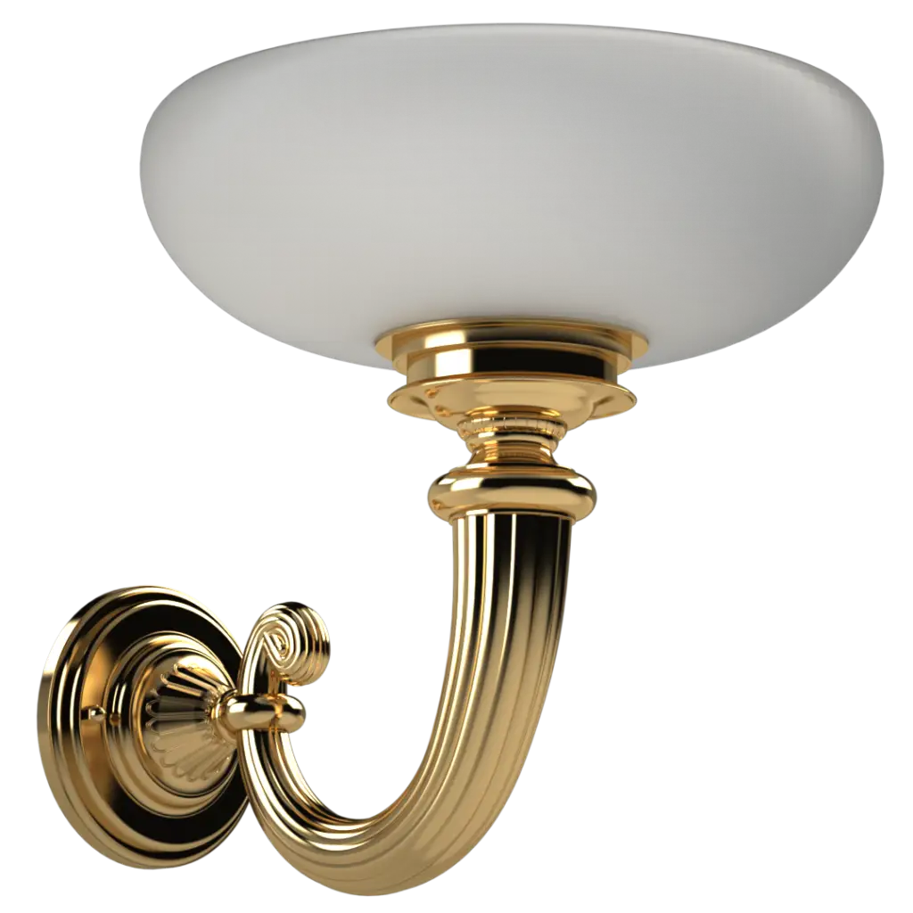 Elegant brass wall sconce with a frosted glass shade.