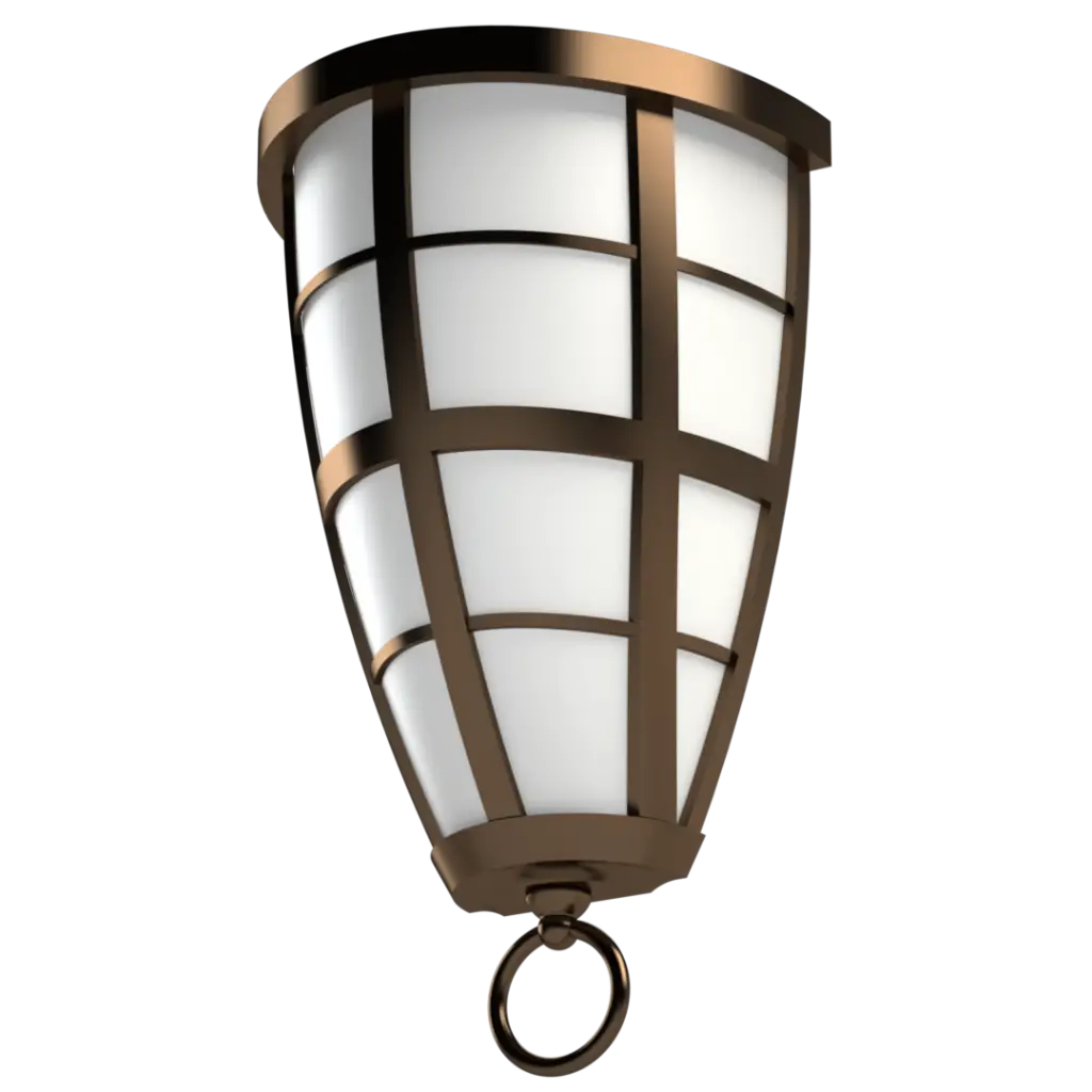 A bronze-colored metal outdoor wall lantern with a white frosted glass shade.