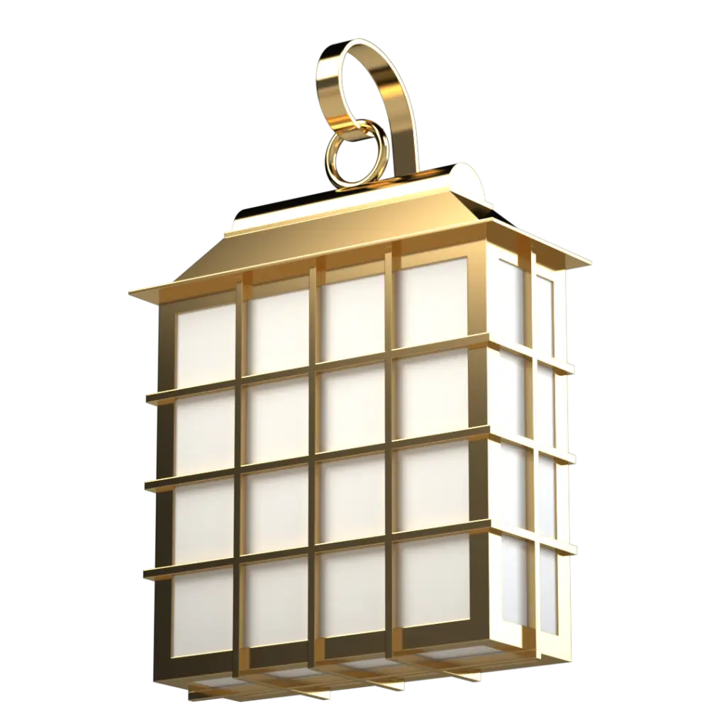A golden decorative lantern with translucent panels.