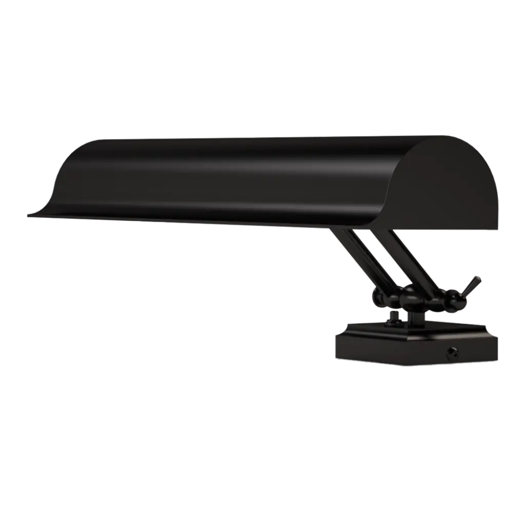 Black piano lamp on a white background