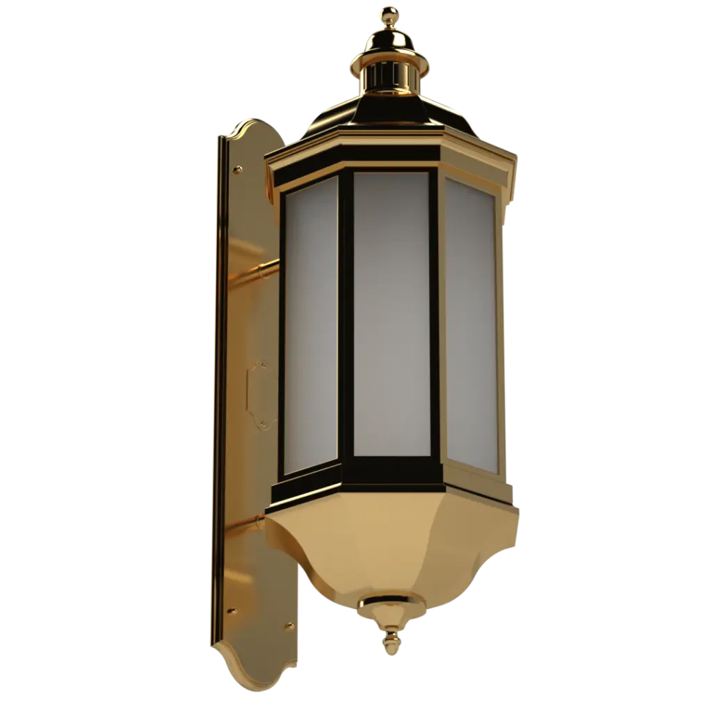 Gold-plated octagonal wall lantern with frosted glass panels.