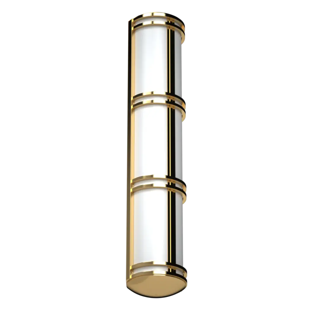 Gold and white modern three-tier cylindrical wall sconce.
