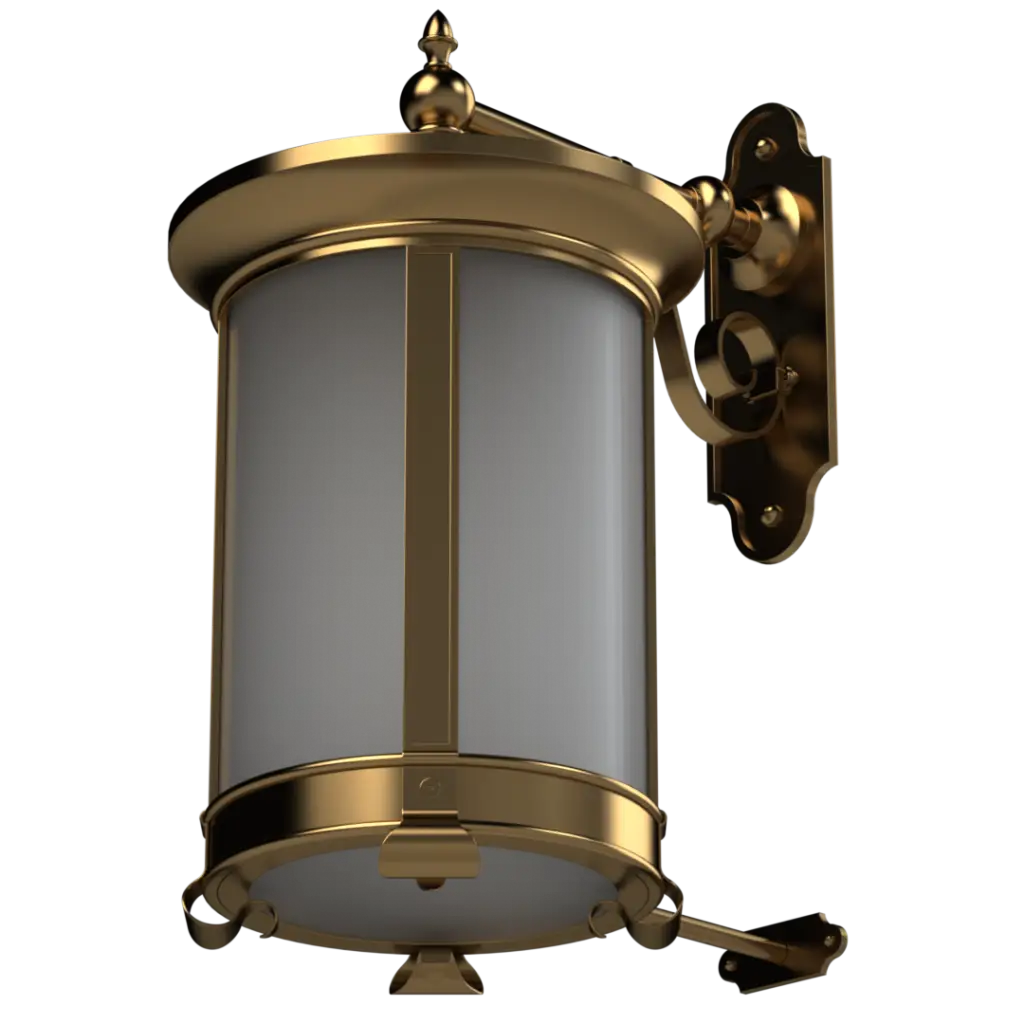 An ornate brass and frosted glass outdoor wall lantern.