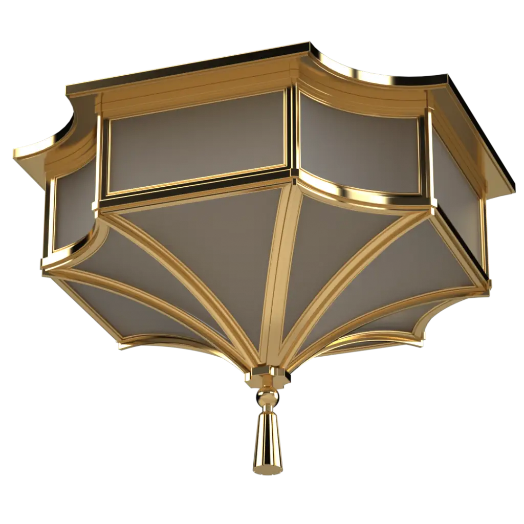 Ornate gold and gray flush-mount ceiling light fixture.
