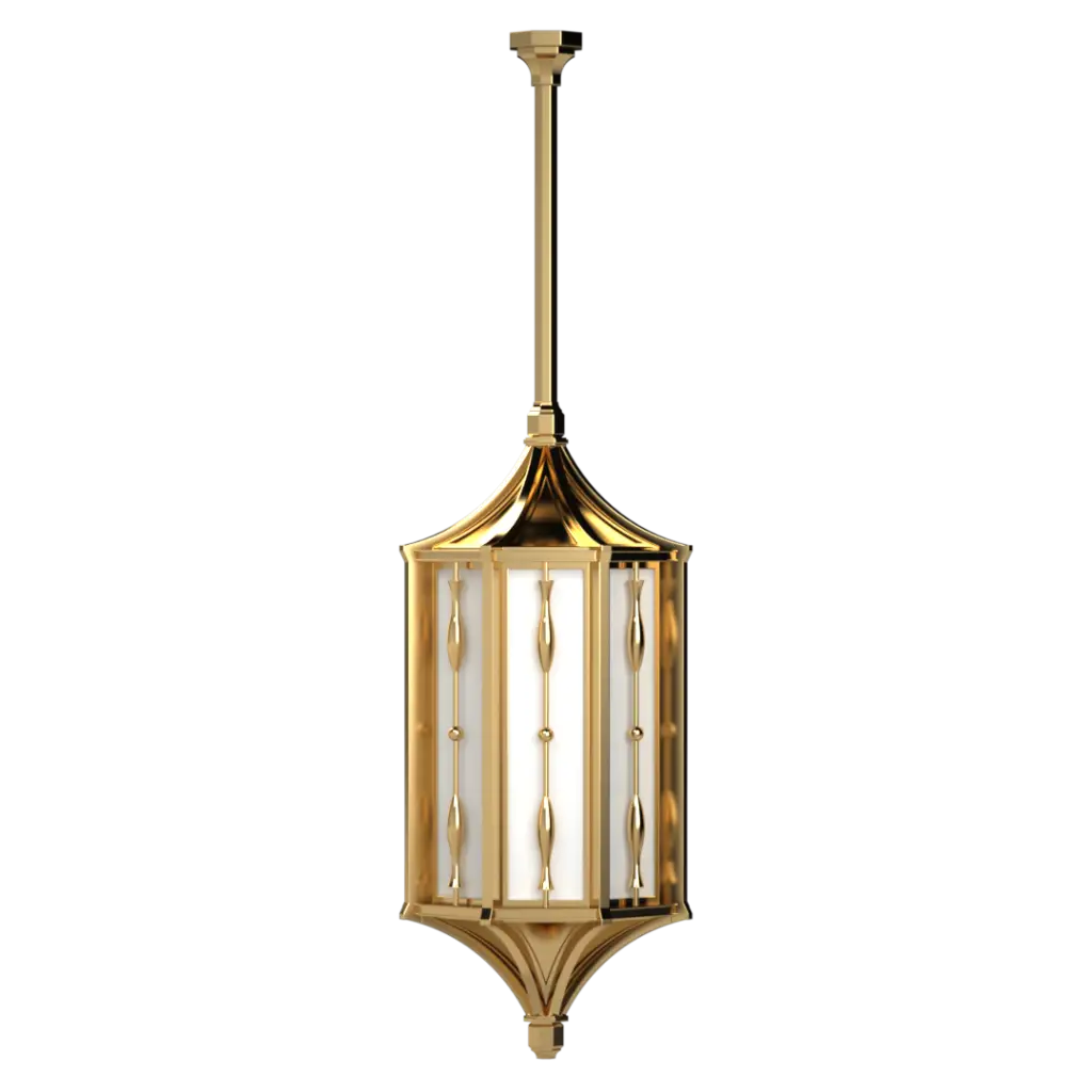 A polished brass and frosted glass decorative pendant light fixture.