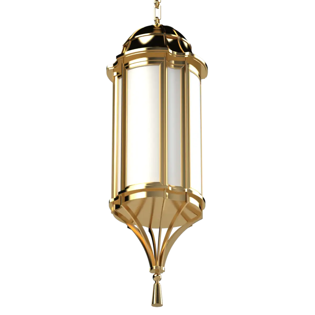 An ornate gold and white hanging lantern.