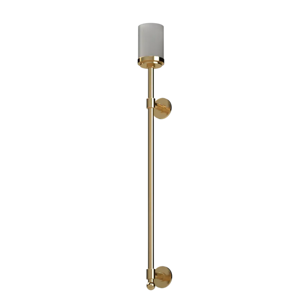 A golden wall-mounted shower slide bar with a frosted glass shower head.