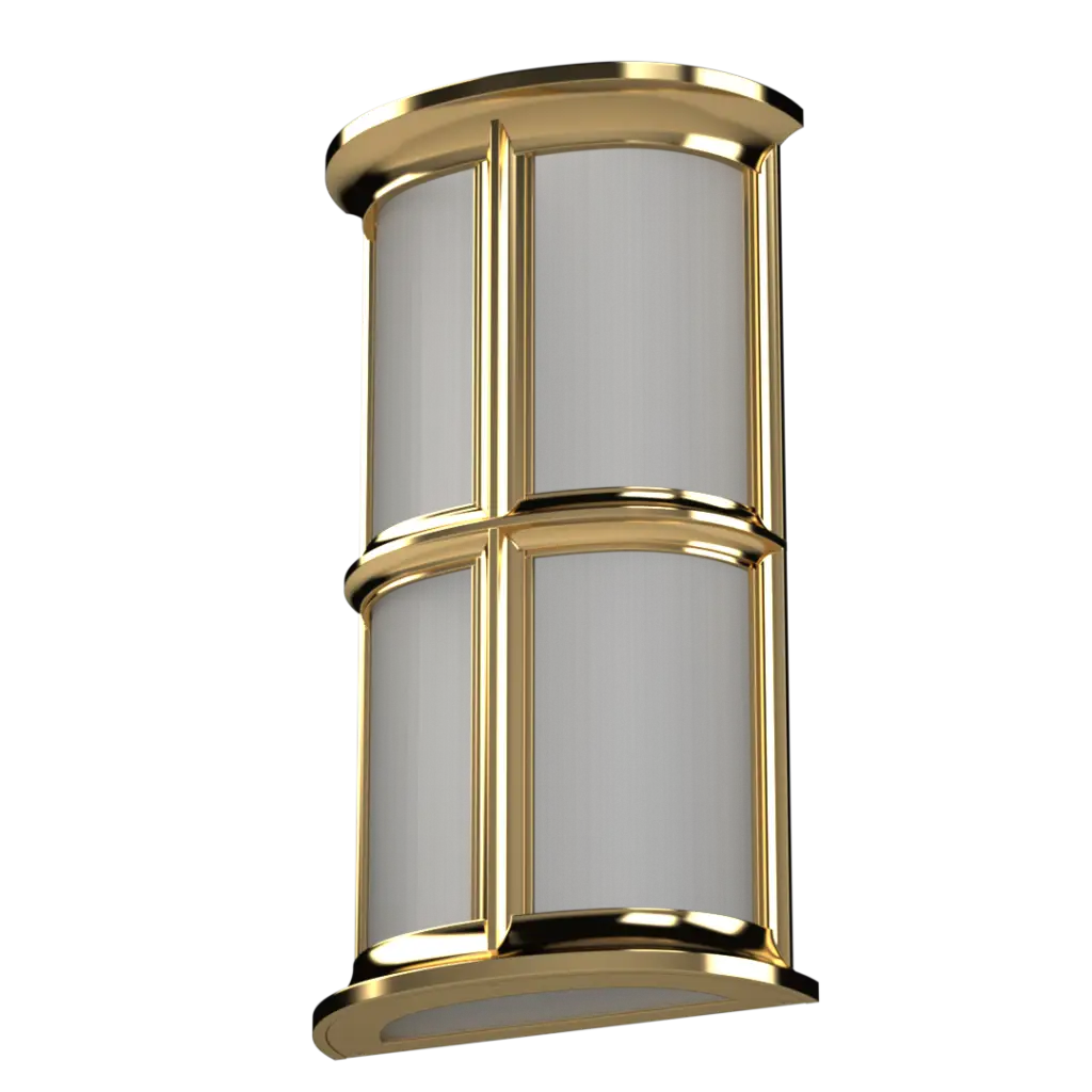 A gold and gray glass wall sconce with two rectangular panels.