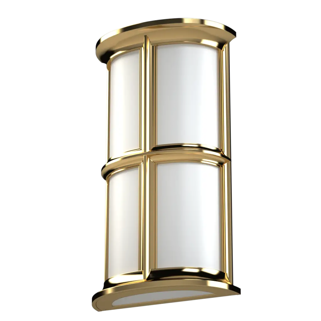 A gold and white rectangular outdoor wall light with two distinct sections.