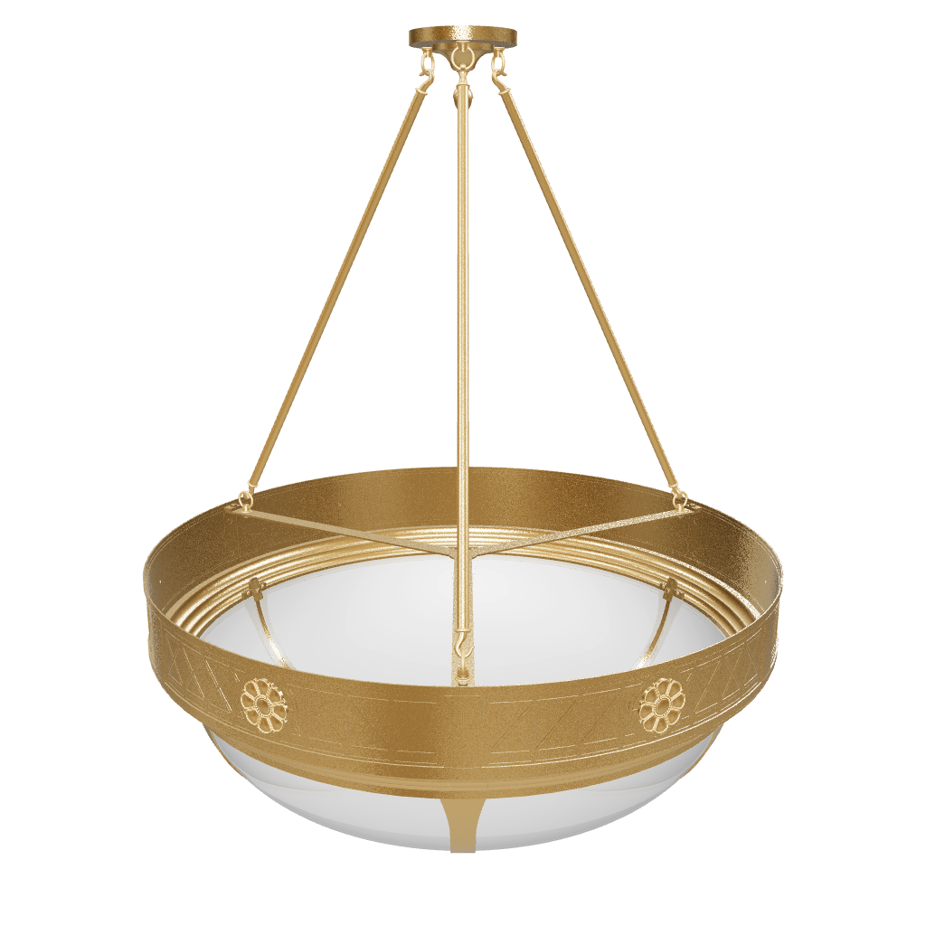 Gold and white pendant light fixture on a white background