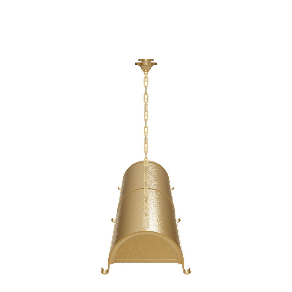 Gold pendant light fixture on a white background