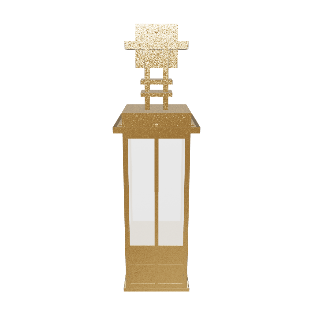 Gold outdoor wall light fixture on a white background