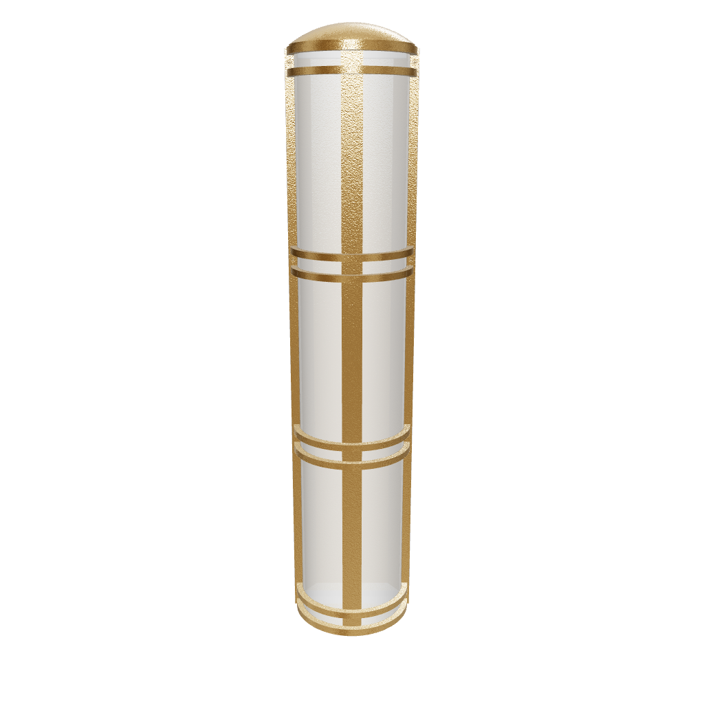 Cylindrical wall light fixture with gold and clear design on a white background