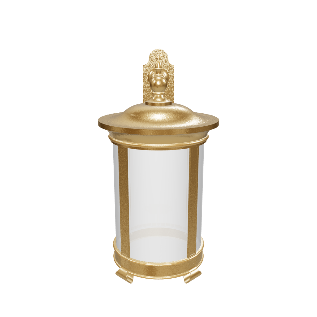 Gold wall-mounted lantern with white glass on a white background