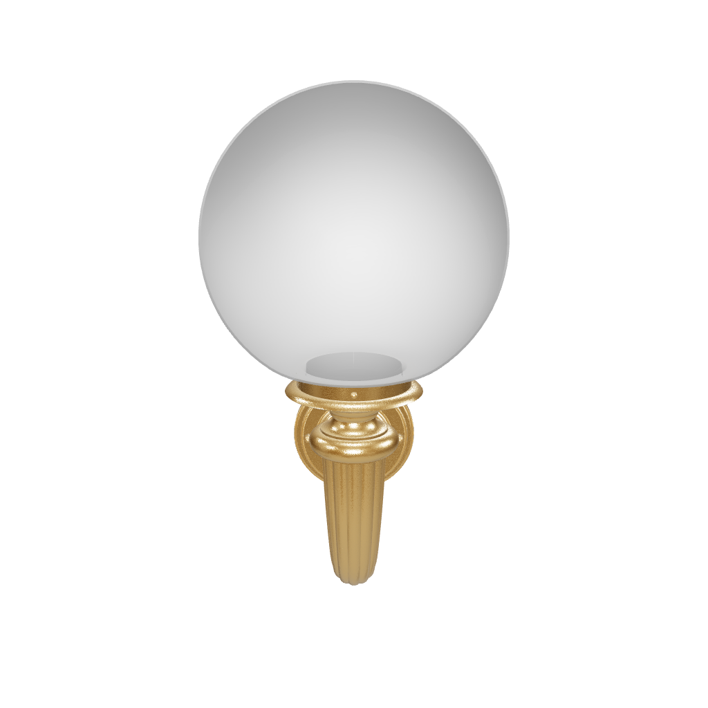 Gold hook with a white ceramic ball on a white background