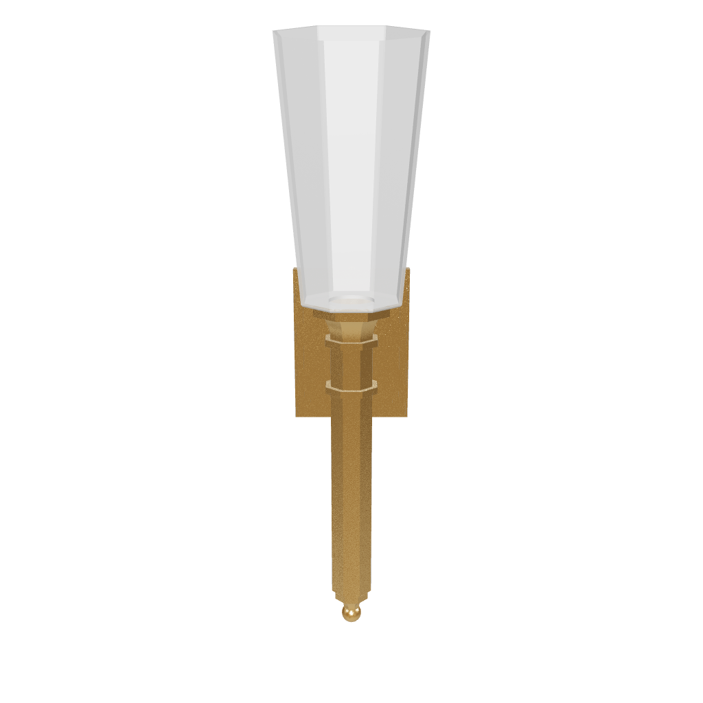 Gold wall sconce with white glass shade on a white background