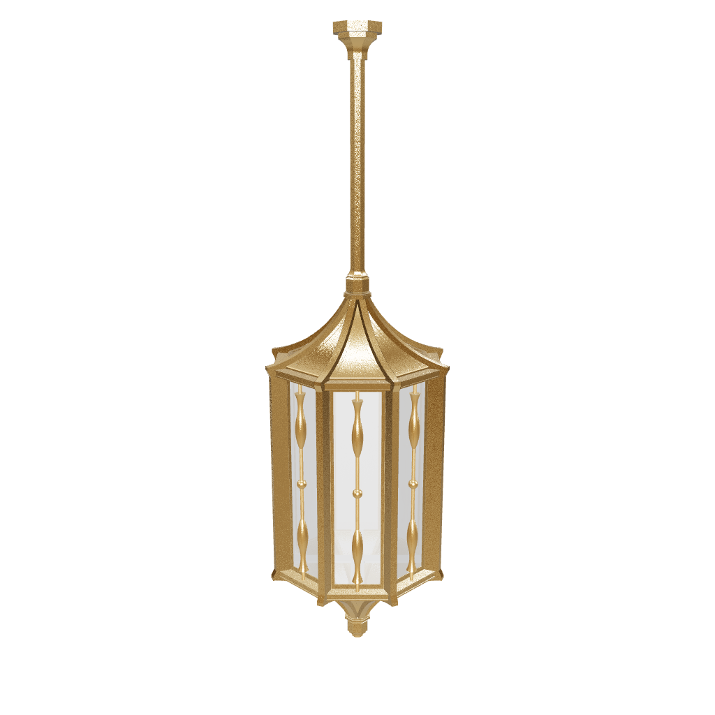 Gold pendant light fixture on a white background
